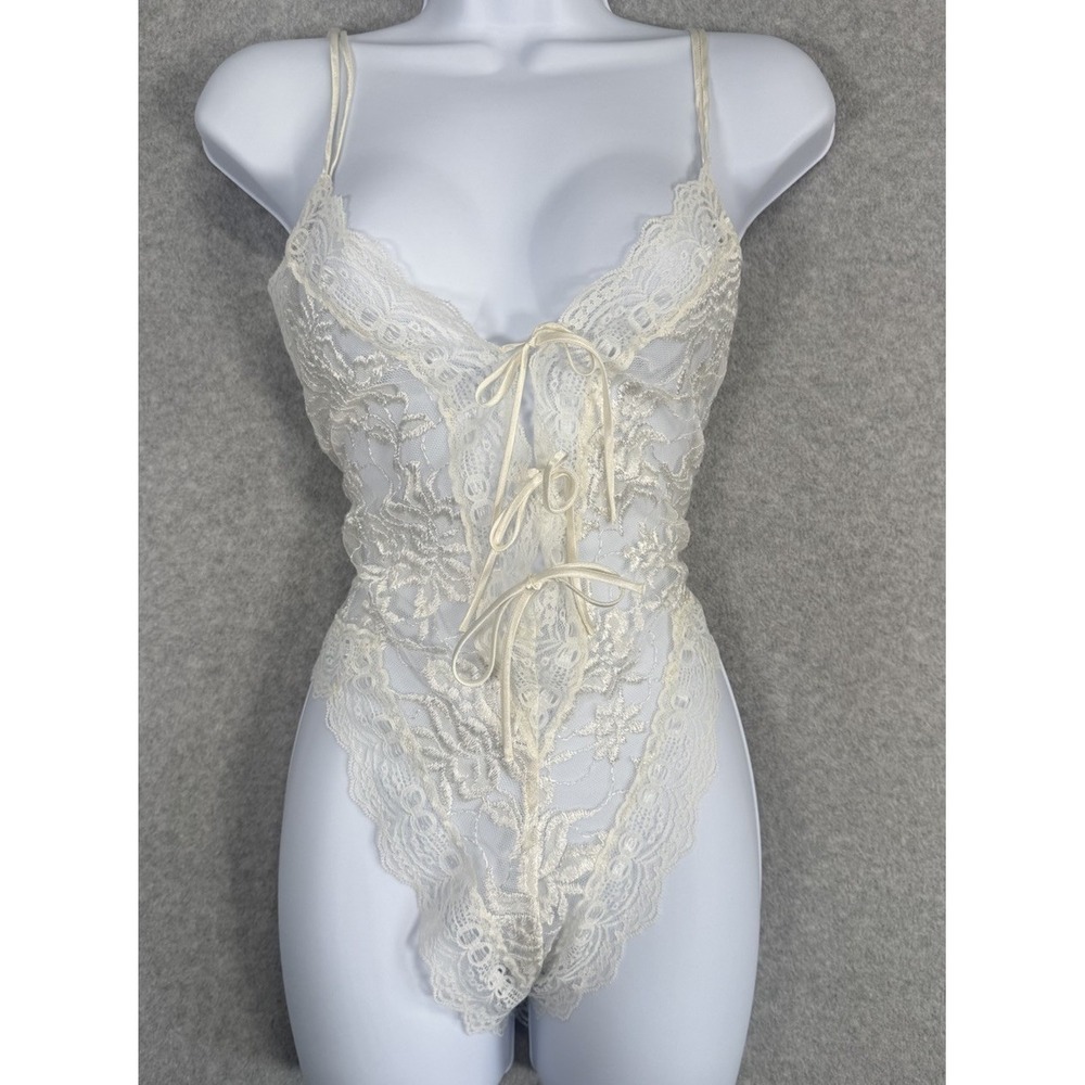 Vintage 90s Victoria's Secret Gold Label All Lace Teddy Bodysuit Ivory M Bridal